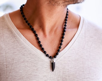 Black Necklace Mens Jewelry / Tribal Jewelry / Boho Jewelry / Boho Necklace for Men / Bohemian Necklace / Mens Gift / Beaded Necklace