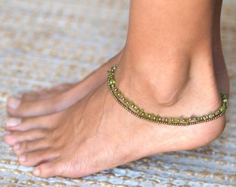 Fluorite Anklet // Ankle Bracelet for Women // Foot Jewelry // Beach Anklet // Green Fluorite Anklets