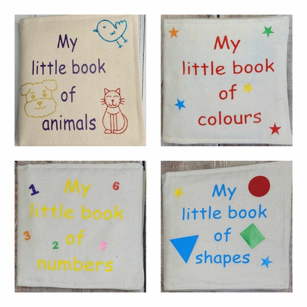 Stoffbücher für Kinder | personalisiert | Stofftiere | Sinnesbücher | Lernen | Farben | Zahlen | Formen | Tiere | Strumpf Füller