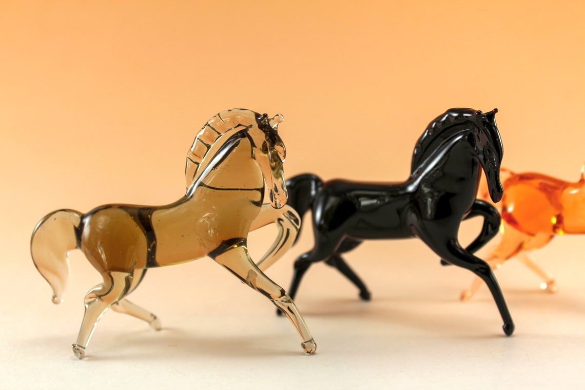 Glass horse art glass home decor black horse fused glass | Etsy