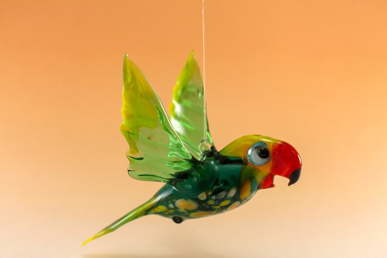 Hand blown glass Parrot bird stained glass suncatcher Etsy