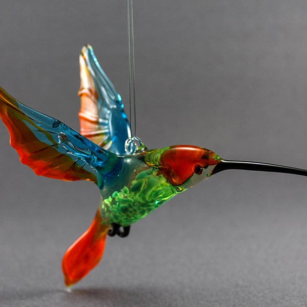 Glass suncatcher Hummingbird, Glass animals, Blown glass, Blue bird, Glass sculpture, Fused glass, Murano glass, Bird sculpture, Home decor