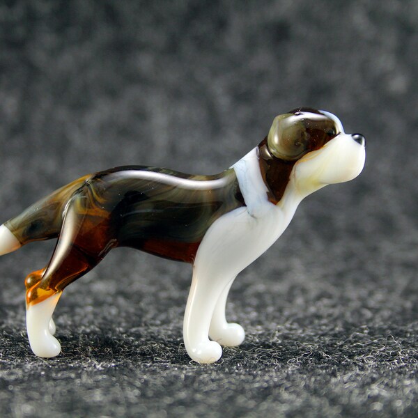 Glas Bernhardiner Hund Figur.Hundefigur Glas.Figur Miniatur.Glas Lampwork.Glas Hundeskulptur.Hundefigur.Glastiere(e30)