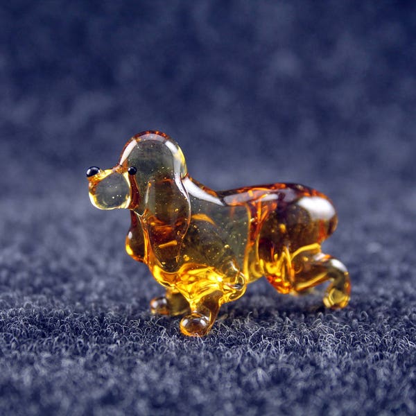 Color Glass Russian Spaniel mini Figurine.Dog Figurine Glass.Figure miniature.glass lampwork.glass dog sculpture.dog figurine.(15)