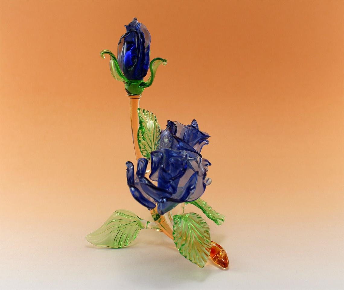 GLASS ROSE Glass flower Glass art Blue rose Flower gift Etsy