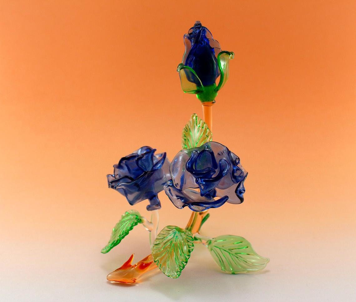 GLASS ROSE Glass flower Glass art Blue rose Flower gift Etsy