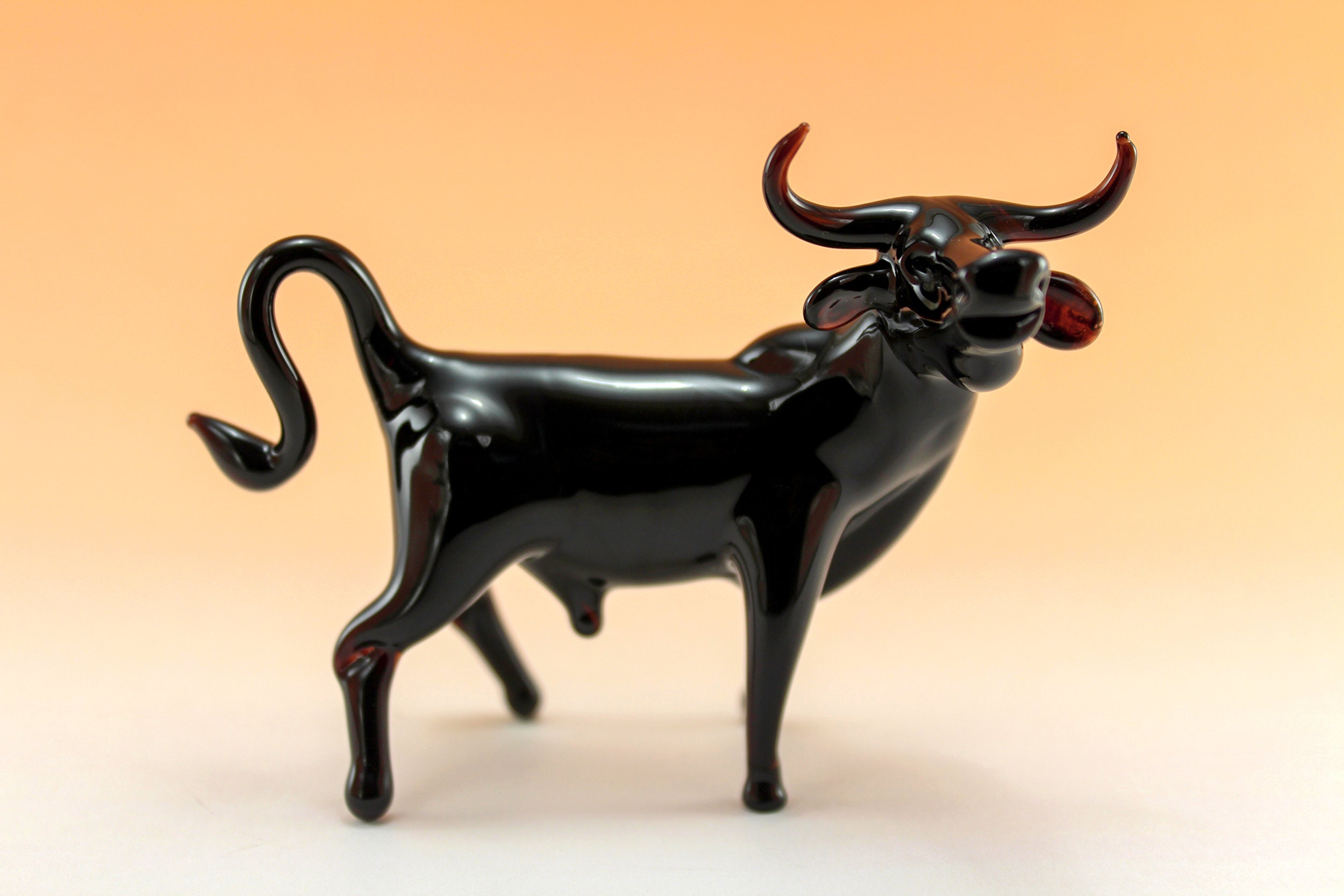 Bull Figurine Glass Animals Art Glass | Etsy