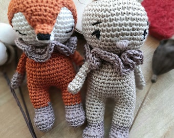 Gaston le petit renard et Gaspard le joli lapin , crochet fox,  amigurumi, peluche, cadeau de naissance