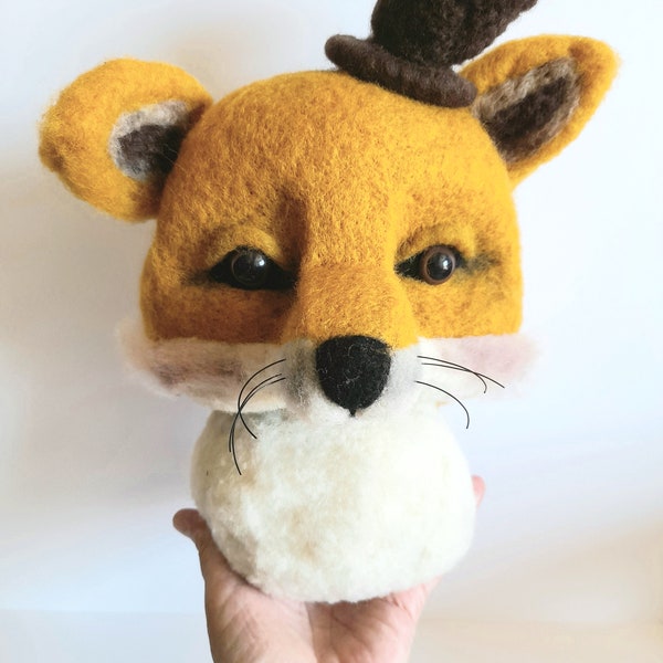 Ernest  le renard en laine feutrée, feutrage, needlefelting fox, needlefelt animal, trophée renard,  home decor ,nursery felt décor, fox