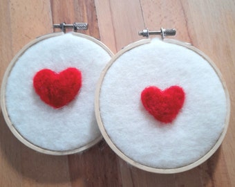 Cadre en laine feutrée, felted heart, needlefelting heart, cadeau saint Valentin, wool heart, coeur en laine feutrée, woolart