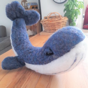 Moby the blue whale, needlefelt whale, felted whale, felted wool, carded wool, wool whale, wool art, sculpted whale, carded wool