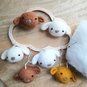 Nice mobile rabbit on a cloud, nursery décor, mobile nursery, mobile baby room, mobile wood and wool