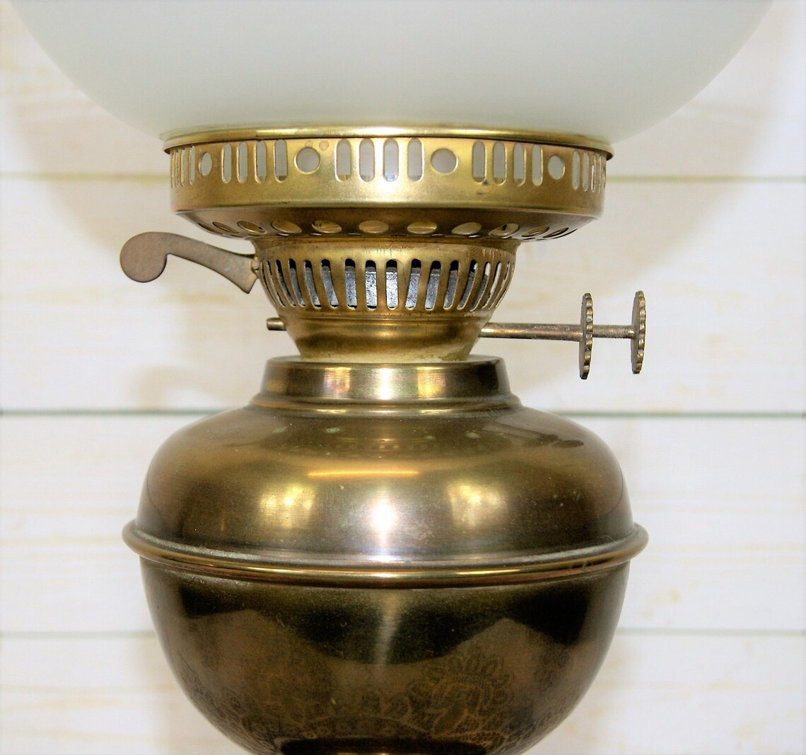 Antique Victorian Double Wick Brass Oil Lamp with Original Etsy