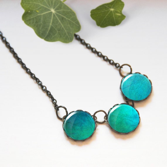 Items similar to Turquoise necklace, Glass dome necklace, Blue green