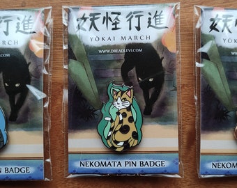 Nekomata Hard Enamel Pin Badge - Yokai March Series - 3 Variants
