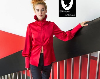 handmade - high neck - red - zipper - shirt