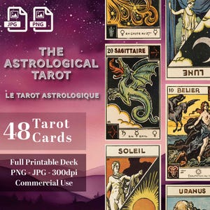 Le Tarot Astrologique、占星術タロットデッキ、印刷可能なタロット、ゾディアックオラクルカード、タロットインプリミブル、JPG PNG形式、商用利用