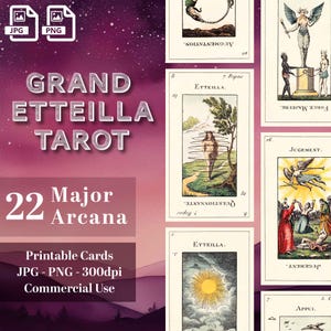 Grand Etteilla Major Arcana Trump Cards, Printable Digital Tarot Cards, Tarot Imprimible, JPG PNG Formats, 22 Etteilla Cards, Commercial Use