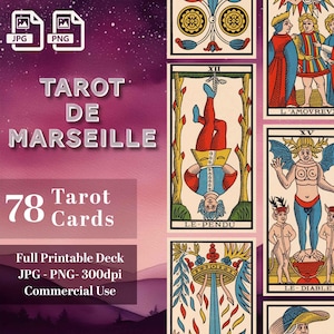Tarot de Marseille Deck, French Marseille, Full Printable Digital Tarot Cards, Tarot Imprimible, 78 Card Tarot Deck, JPG PNG, Commercial Use