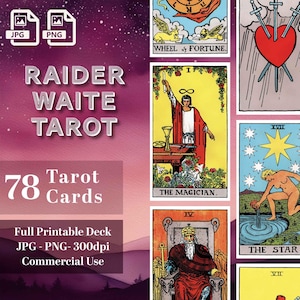 Rider Waite Tarot Deck, Full Printable Digital Tarot Cards - Tarot Imprimible- JPG PNG Formats, Instant Download, Commercial Use