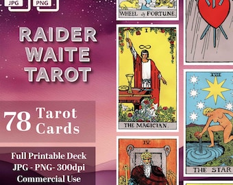 Rider Waite Tarot Deck, Full Printable Digital Tarot Cards - Tarot Imprimible- JPG PNG Formats, Instant Download, Commercial Use