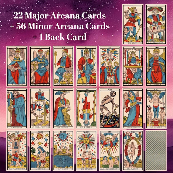 Tarot De Marseille Deck, French Marseille, Full Printable Digital