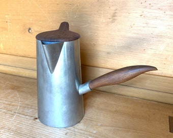 Mid-Century Pewter and Teak Handle Turkish Coffee Pot