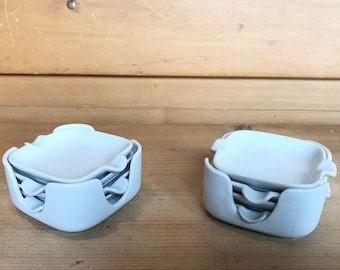 Vintage Ladies Ashtray Set Individual Stackable Ashtrays In Caddy 1960s Japan Set/2 Trinket Dishes Jewelry Trays