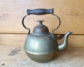 Antique Brass Chinese Teapot with Etched Bell In Lid China
