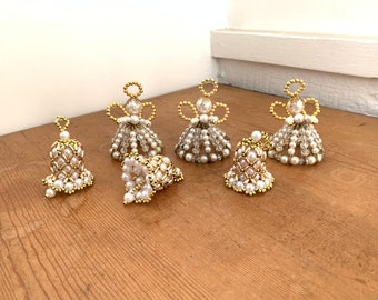 Beaded Angel Ornaments Vintage Beaded Bells and Angels set of 6 Christmas Ornaments