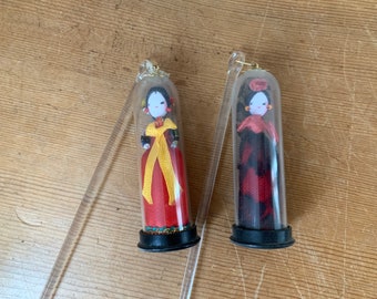 Japanese Swizzle Sticks Domed Geisha Doll Stir Sticks Vintage Japan Folk Art Doll Stir Sticks Set of 2 1950s