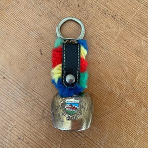 Liechtenstein Cow Bell Keychain Vintage German Mini Cow Bell Antique Bell on Traditional Ribbon