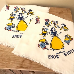 Disney SnowWhite Vintage Souvenir Scarf Walt Disneys Snow White Spun Rayon Handkerchiefs Set of 2 1950’s Disney’s Snow White Scarf Disney