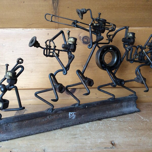 Mid Century Steampunk Art Brutalist Jazz Band Sculpture Marching Band New Orleans Mardi Gras Signed 1970