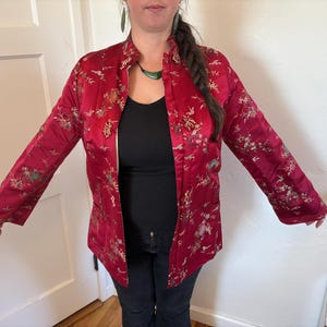 Vintage Silk Kimono Jacket Klis Co Quilted Silk Kimono Mid-Century Floral Red Silk Women’s Jacket