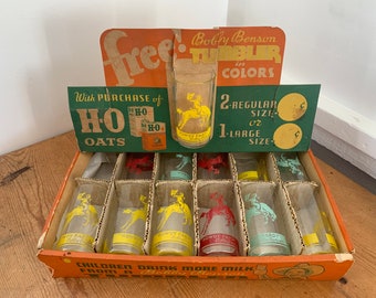 Rare Bobby Benson Show H-O Ranger Glassware Set Vintage 1930’s H-O Oats Advertising Juice Glass Set H-Bar-O Rangers Radio Show