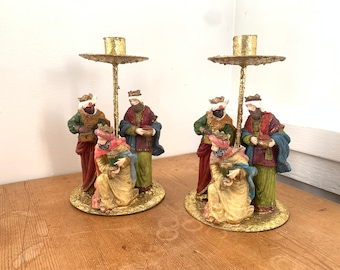 Wise Men Candle Holders Vintage 3 Wise Men Candlestick Holders set of 2 Italian Wise Men