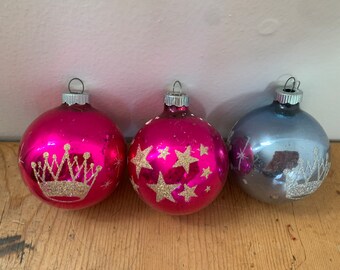 Shiny Brite Ornaments Mercury Glass Shiny Brites Set of 3 Pink Crown Shiny Brites