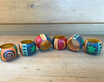 Boho Napkin Rings Vintage set of 6 Bohemian Napkin Rings Stars Moons 1970s