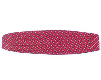 Cummerbund Vintage 1950s Formal Wedding Mens Tuxedo Suit Accessories Red Green Tartan Plaid Cumberbund England 3pc Set Silk Clip On Bow Tie