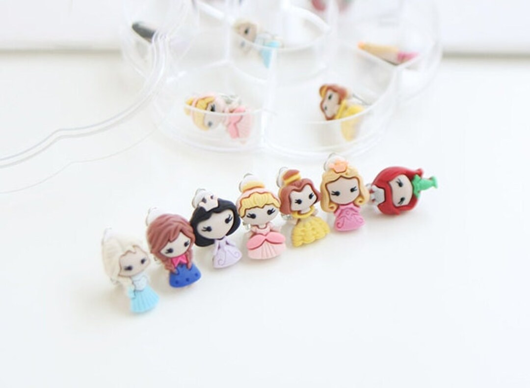 Set of 7 14pcs Princess Earrings Disney Clip on Earrings Etsy