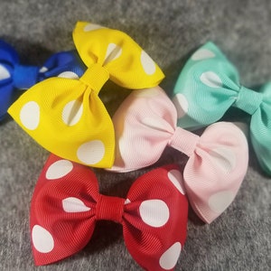 3.3&quot;, Minnie Mouse Inspired Bow, Ribbon Bow, Pink Ribbon Bow, Minnie Mouse Bow, Polka Dot Bow, Red Bow, Pink Bow, Hair Accessories
