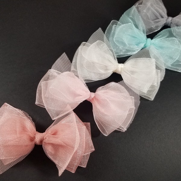 Set of 2, Set of 3, 3.75" Organza Bow, Tulle Bow, Organza Bow Headband, Tulle Bow Headband, Baby Headband, Girls Hair Bow,