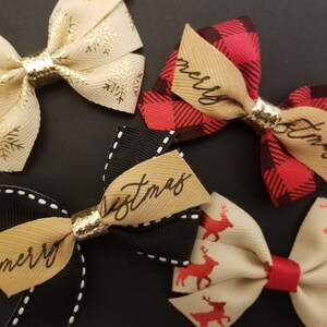 Set of 4, Christmas Bow, Holiday bow, Gold Ribbon Bow, Red Ribbon Bow, Gold Color Bow, Bow for Girl