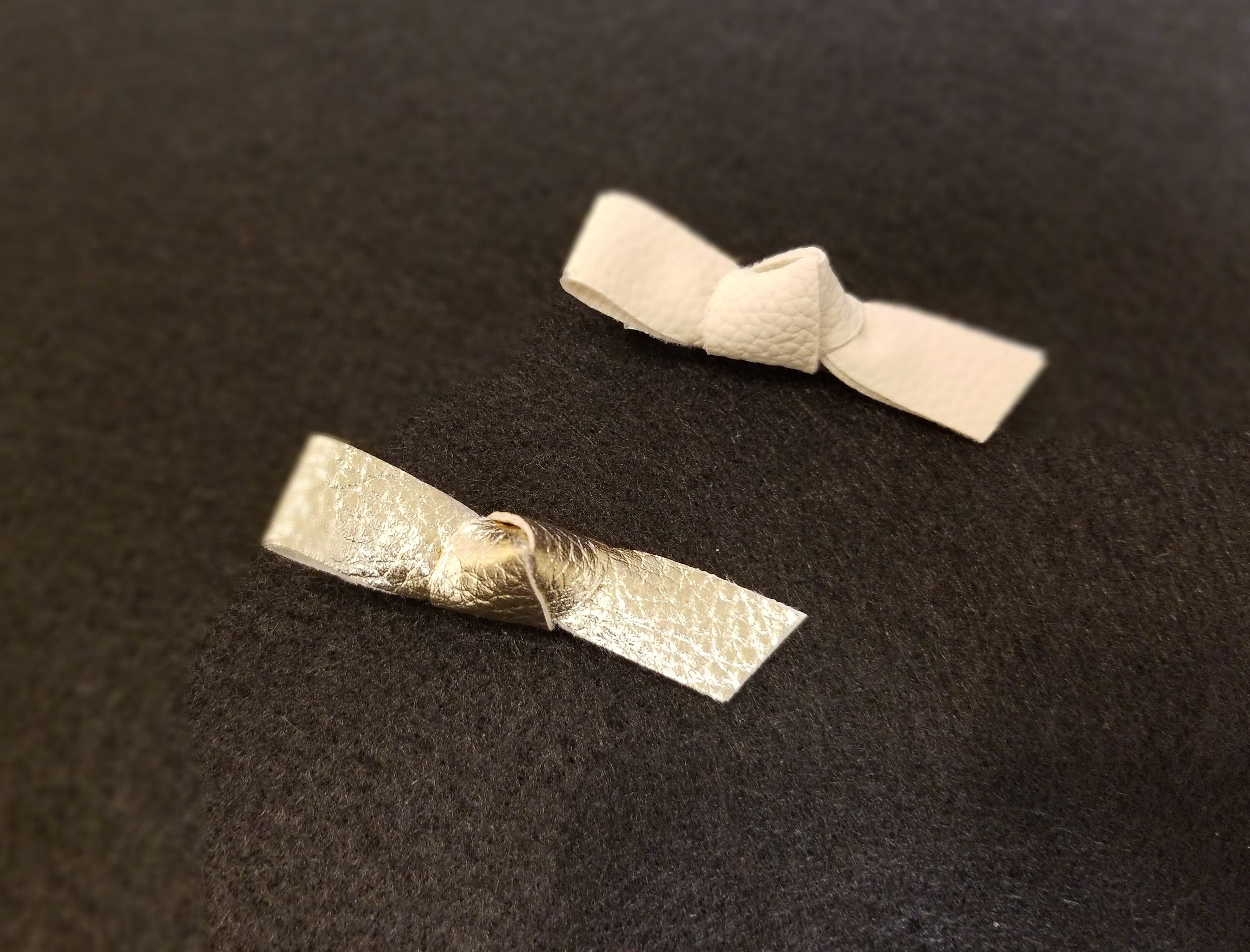 Hair Clip - Quilted Cream Vegan Leather Logo Hair Clip with Gold Hardware - NEW 2.5 main image 4