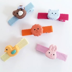 Set of 5, Animal Cookie Clips, Animal Hair Clips, Cookie Hair Clips, Rabbit Hair Clips, Bear hair Clips, Cat Hair Clips, Hair Accessories