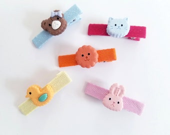 Set of 5, Animal Cookie Clips, Animal Hair Clips, Cookie Hair Clips, Rabbit Hair Clips, Bear hair Clips, Cat Hair Clips, Hair Accessories