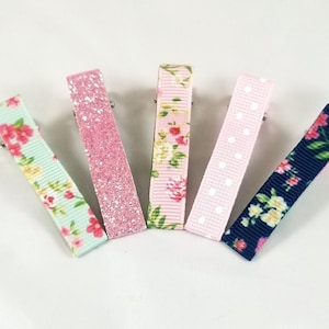 Set of 5, Ribbon Lined Hair Clip, Fully Lined Clip,  Ribbon Hair Clip, Floral Hair Clip, Girl Hair Clip, Baby Hair Clip, Non-Slip