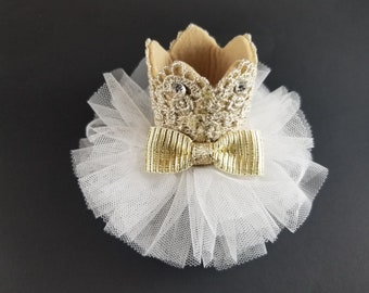 Gold Lace Crown Clip,  Lace Crown Clip, Tulle Crown Clip,  Party Crown, Girl Tiara, Girls Crown, Baby Crown,  Hair Accessories, Non- Slip