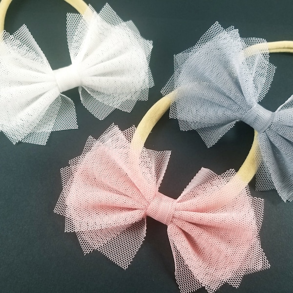 4.5,"Tulle Bow Clip, Tulle Bow Headband, Tulle Bow, Tulle Headband, Baby Headband, Pink tulle headband, White Tulle Headband